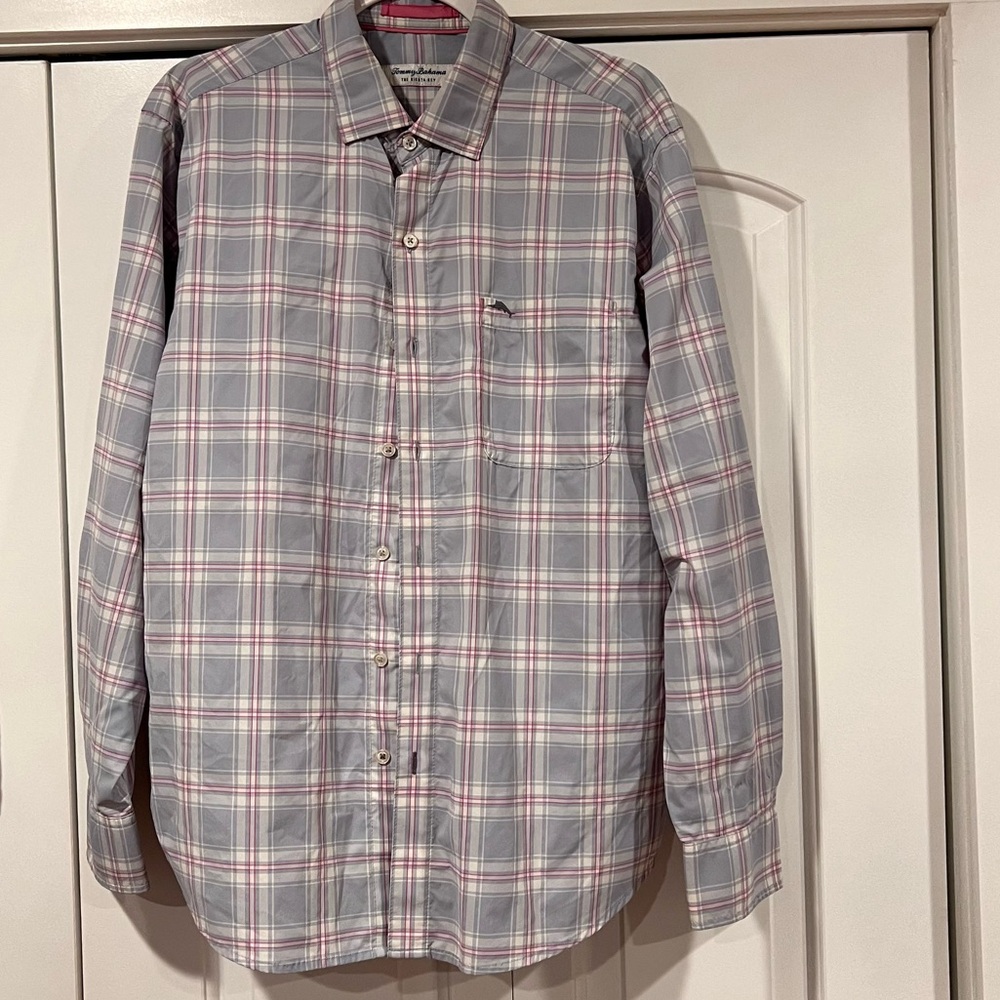 Tommy Bahama The Siesta key shirt Men's Gray and pink Plaid Shirt medium - Picture 1 of 7